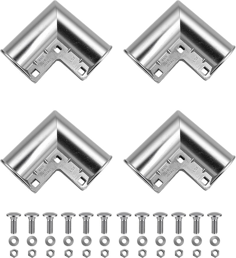 ranwin Aluminum Chain Link Fence Gate Corners for 1-3/8" x 1-3/8" OD Pipe, 90 Degree Gate Elbow Kit with Gloves, Bolts and Nuts, 4 Pack - Image 1